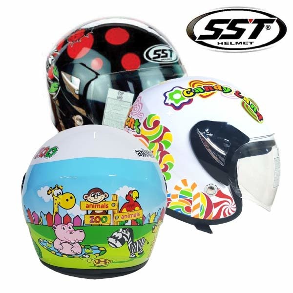 SST 아동용 오토바이 오픈페이스 헬멧 귀여운 데칼